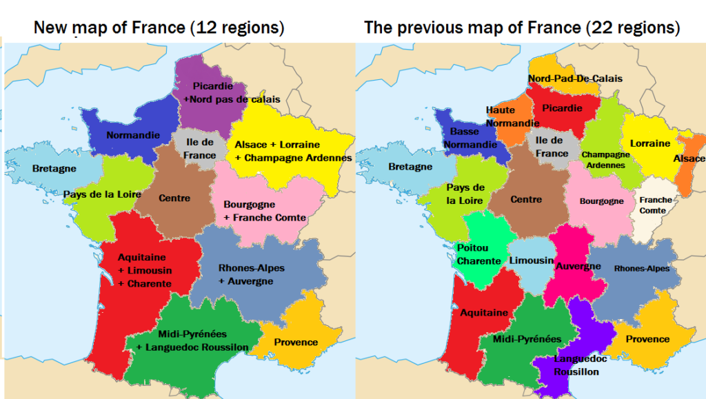 Историческая область франции 7. Регионы Франции на карте. Столицы регионов Франции 2016. Карта регионов Франции со столицами. Карта Франции с провинциями.